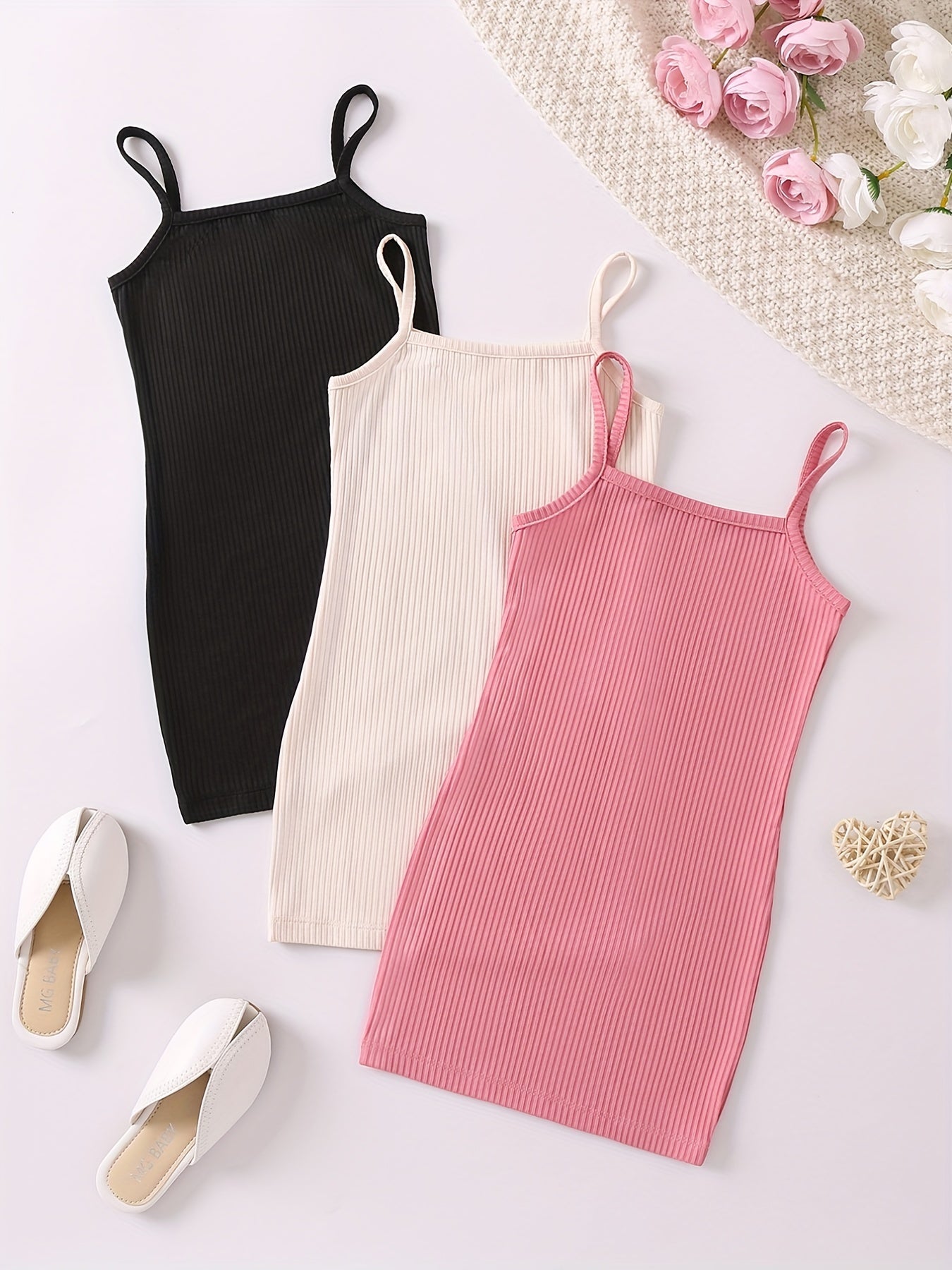 Girls Ribbed Cami Dress Slim Fit Stretchy Casual Dresses for Summer