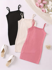 Girls Ribbed Cami Dress Slim Fit Stretchy Casual Dresses for Summer