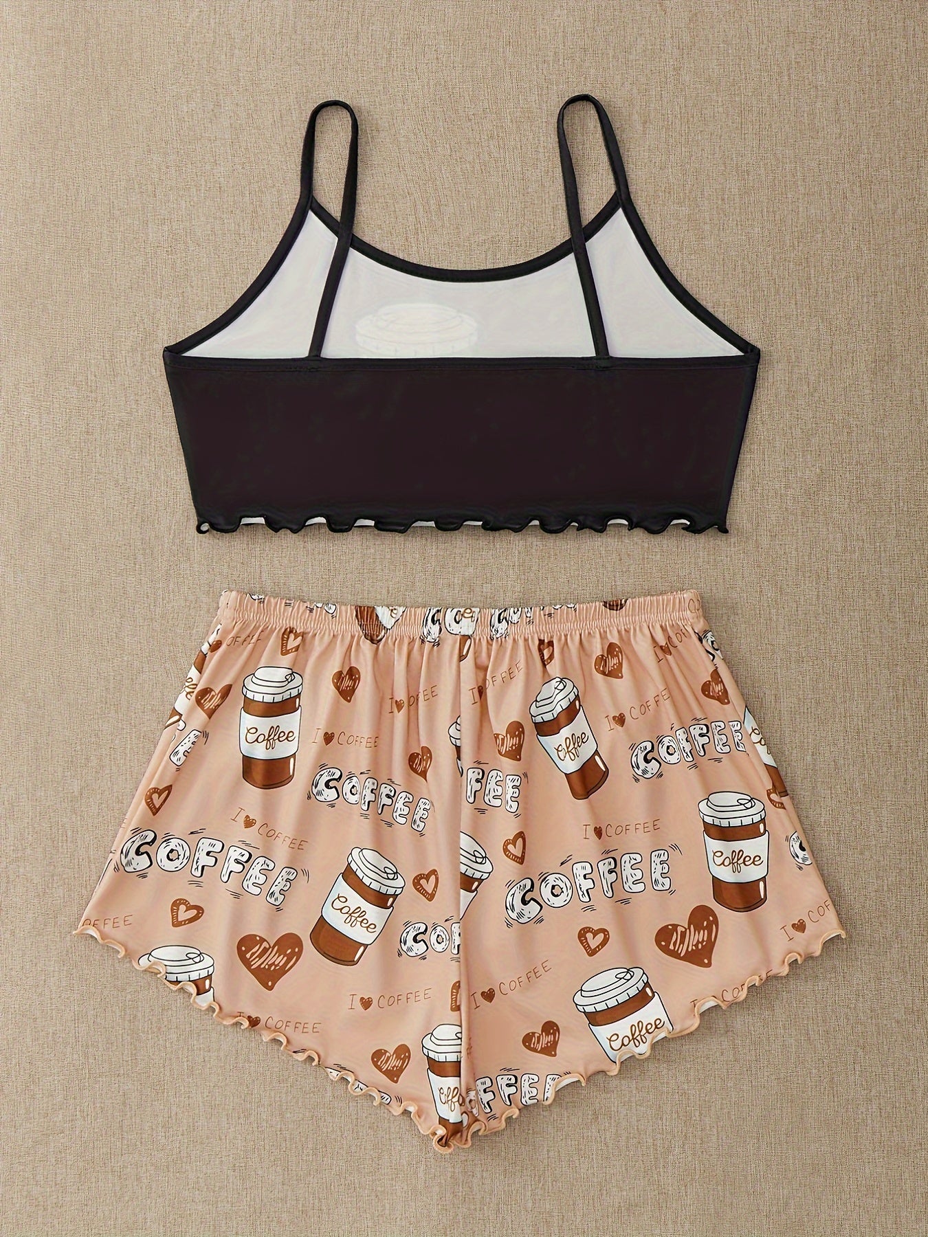 Summer Women's Donut Print Pajamas Set Suspenders Top & Cozy Shorts