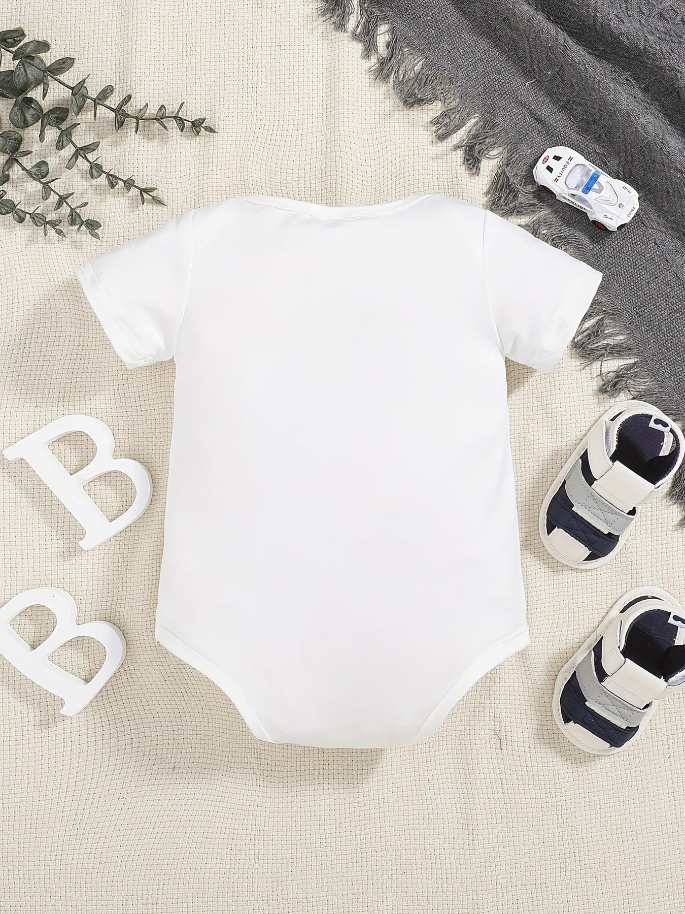 Baby's Striped Romper with Letter Graphics - Short Sleeve Onesie