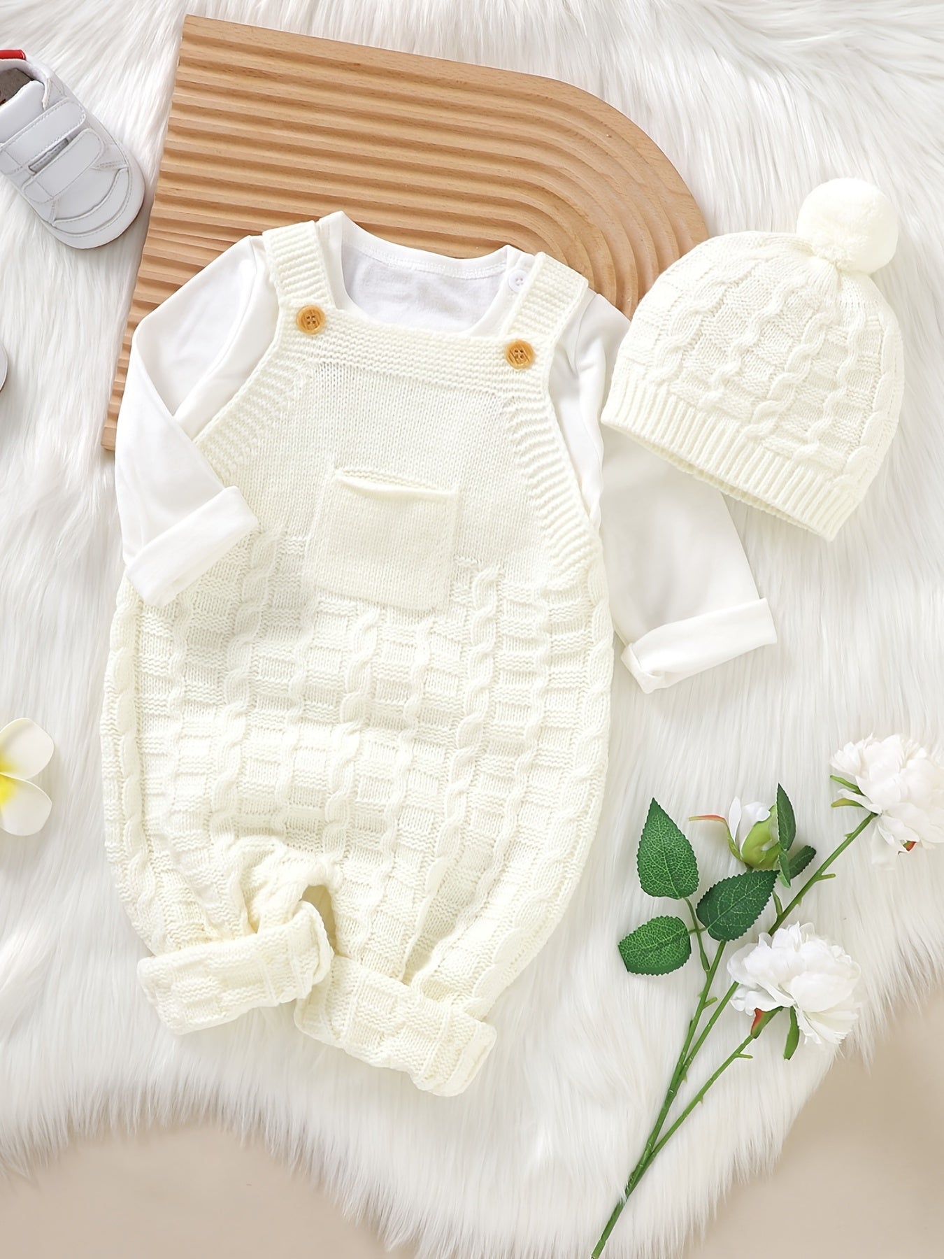 Baby Knitted Suspenders Romper & Hat Set