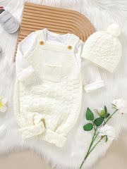 Baby Knitted Suspenders Romper & Hat Set