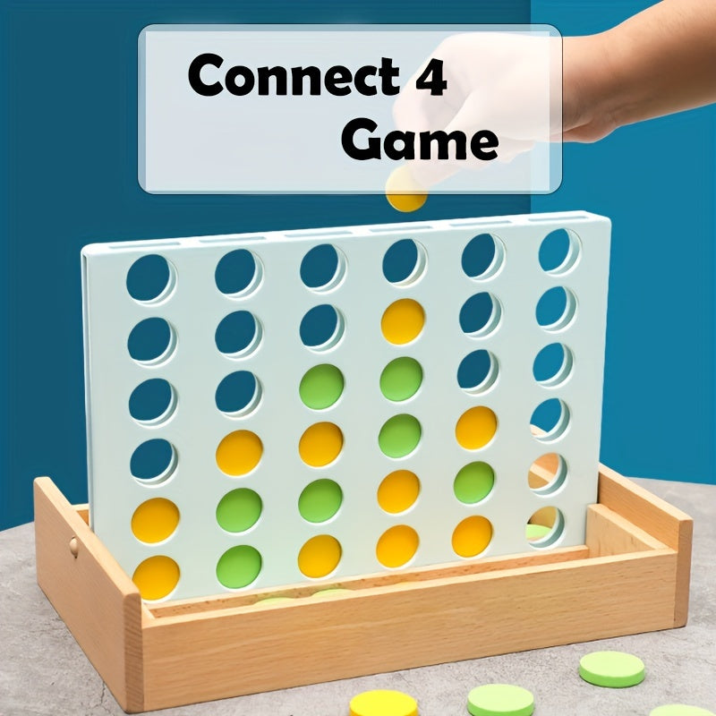 Wooden Connect 4 Classic Grid Row Game for 2 Players - Kids & Adults