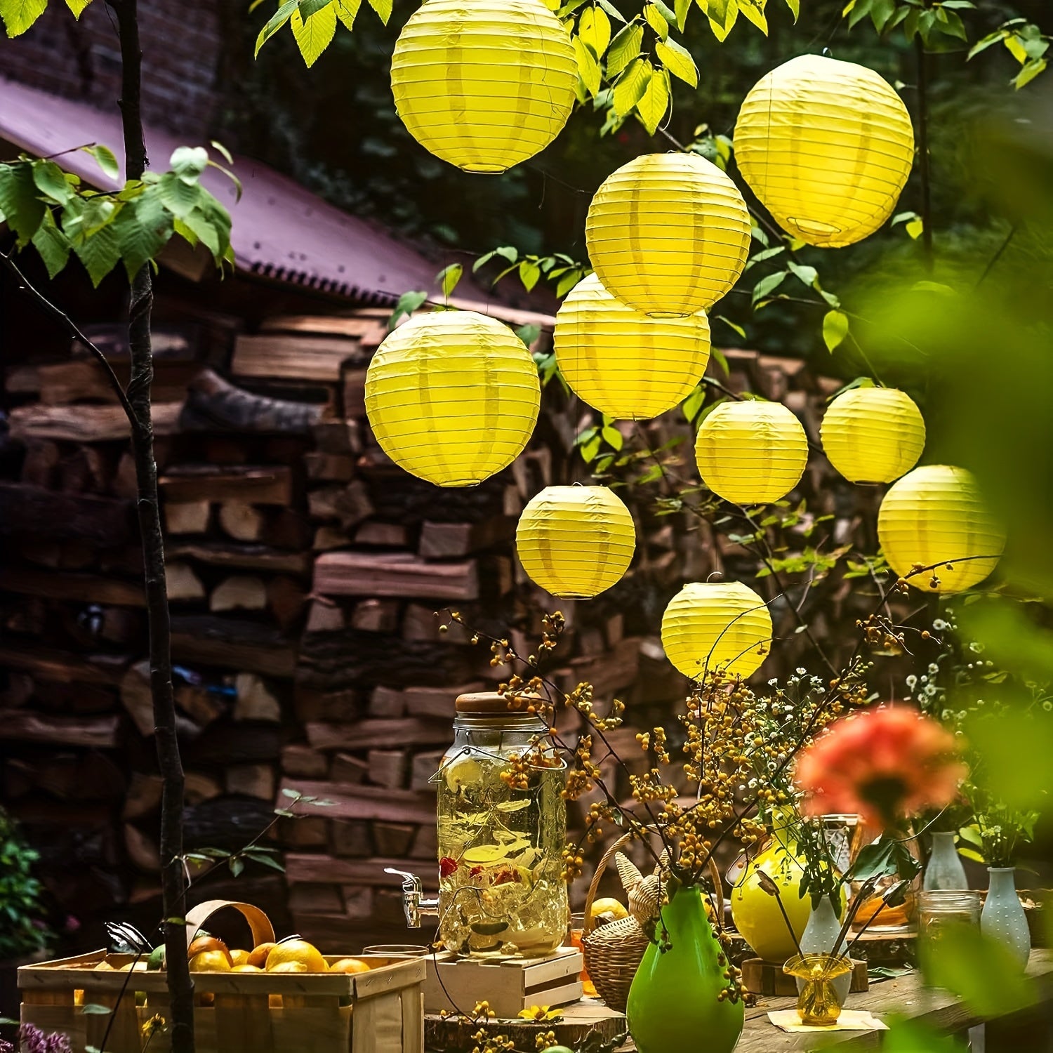 25 Yellow Paper Lantern Set for Party Decorations