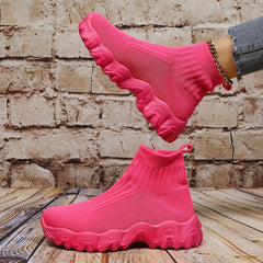 Women's High Top Knit Slip On Sneakers Comfortable Shoes