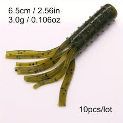 10pcs Tube Worms Skirt Rooster Tail Soft Fishing Lures 2.56in
