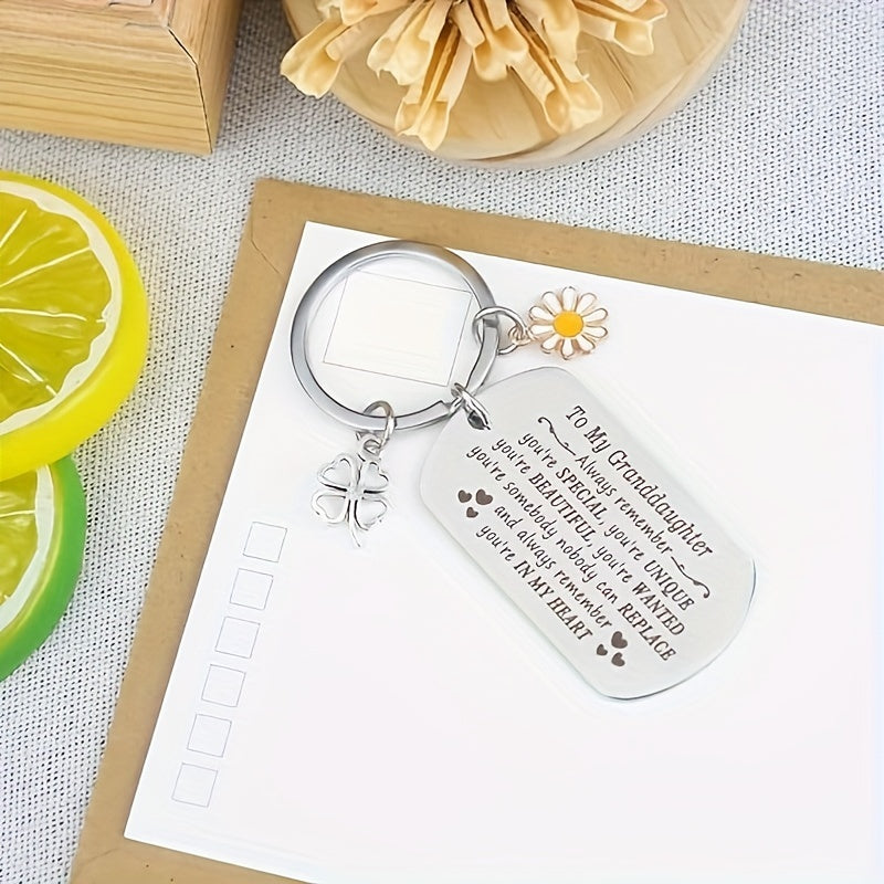Stainless Steel Keychain Gift For Granddaughter From Grandfather Grandmother