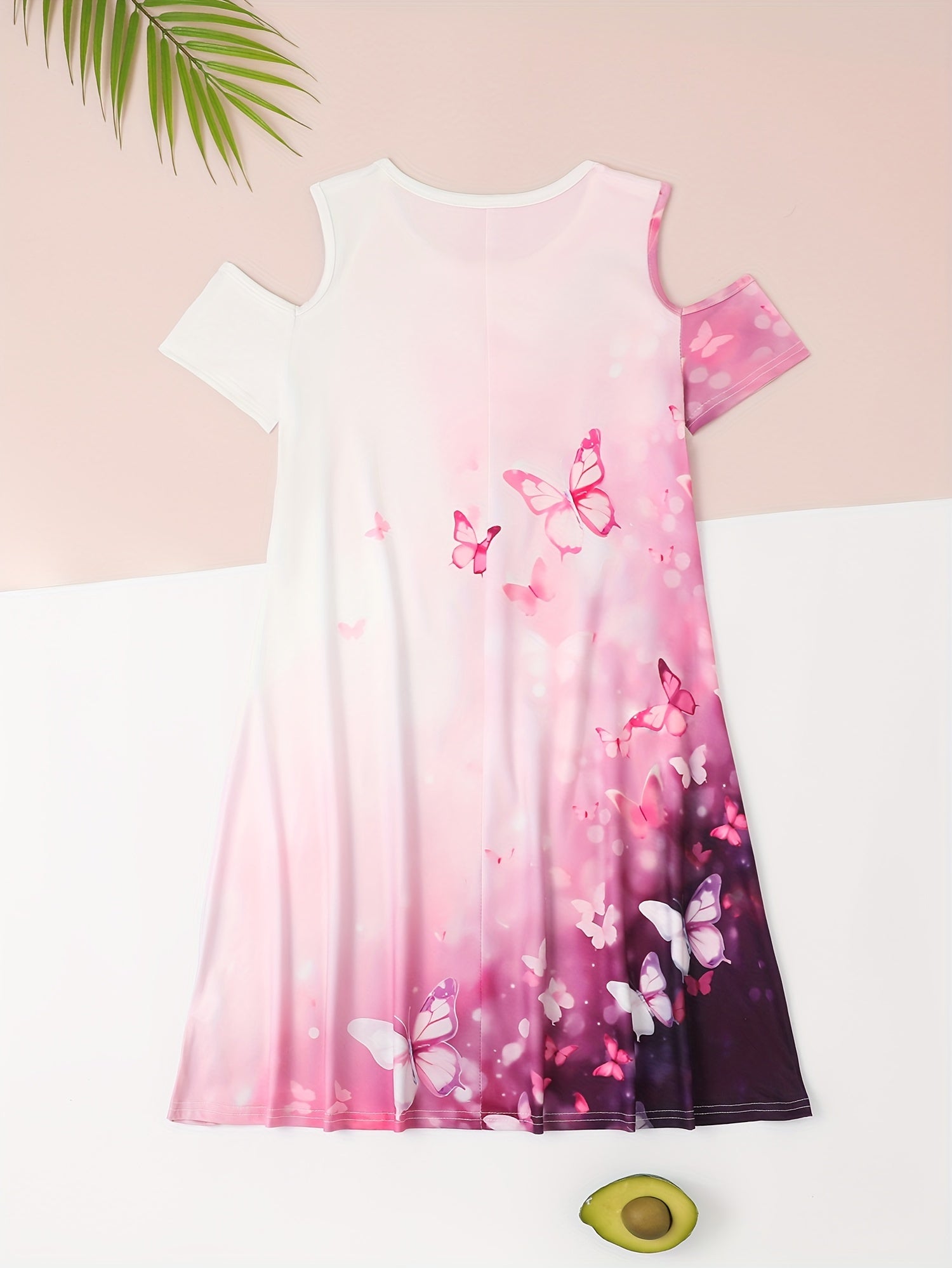 Dreamy Butterfly Graphic Cold Shoulder Short Sleeve Dress Girls Summer Clothes