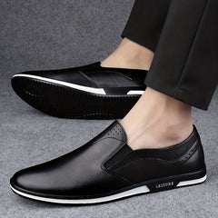 Men's Leather Slip On Loafers Lightweight Non Slip Comfy Casual Shoes