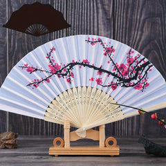 Floral Bamboo Fan Traditional Classic Plum Blossom Cosplay Accessory
