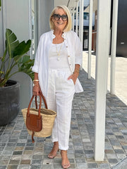 Solid Matching Two piece Set Long Sleeve Shirt & Casual Pants