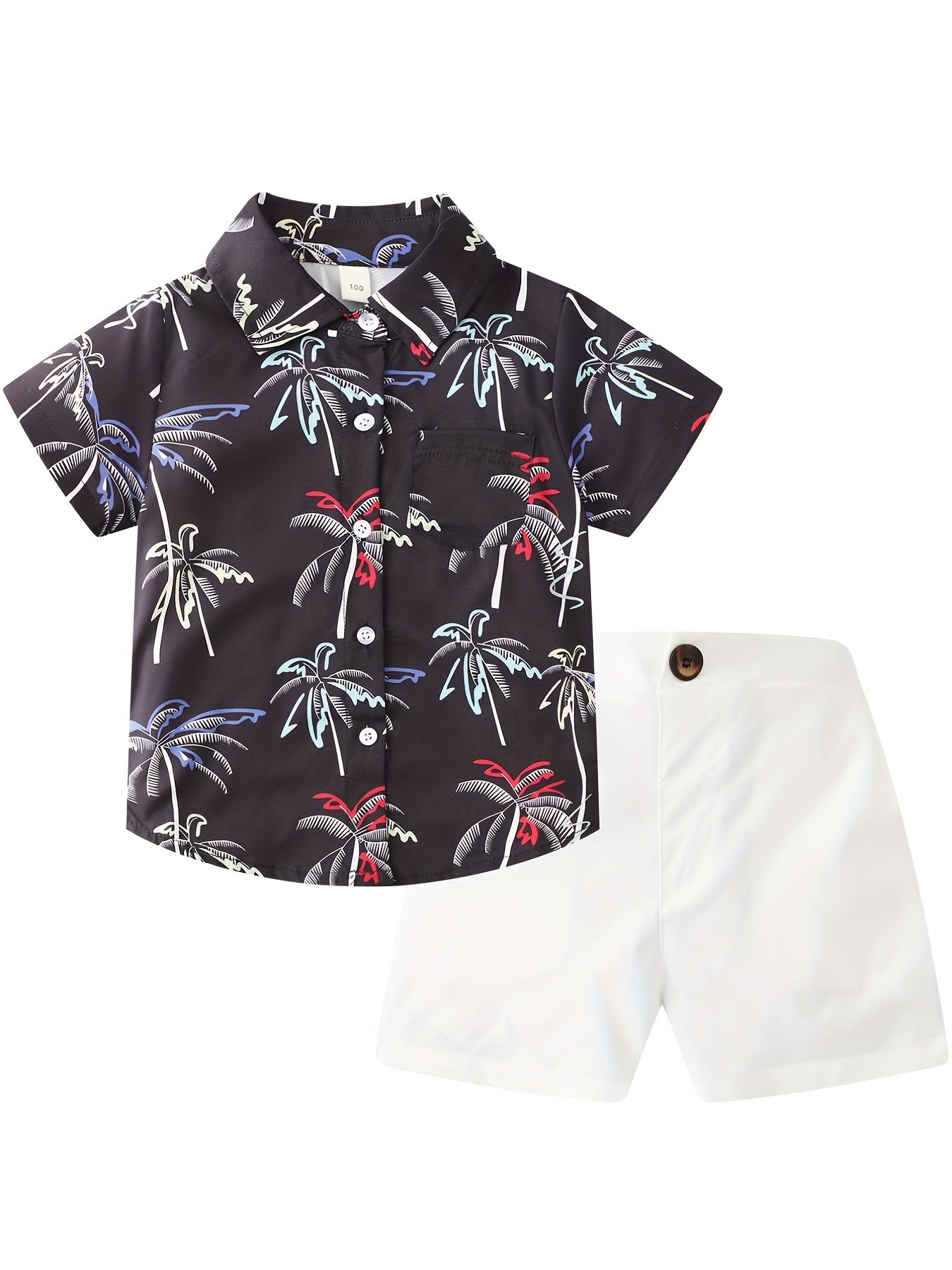 2pcs Boys Flamingo Graphic Print Shirt&Shorts Set