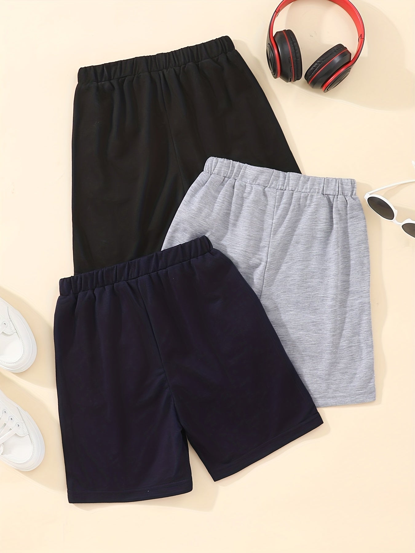 3pc Boys Solid Shorts for Summer Outdoor