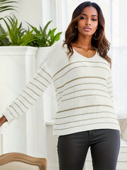 Casual Stripe Print V Neck Sweater