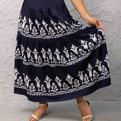 Boho Skirt Women's Plus Floral Print High Rise Pleated Maxi Smock Skir