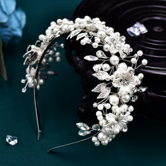 Bridal Headband with Rhinestones & Shell Flowers