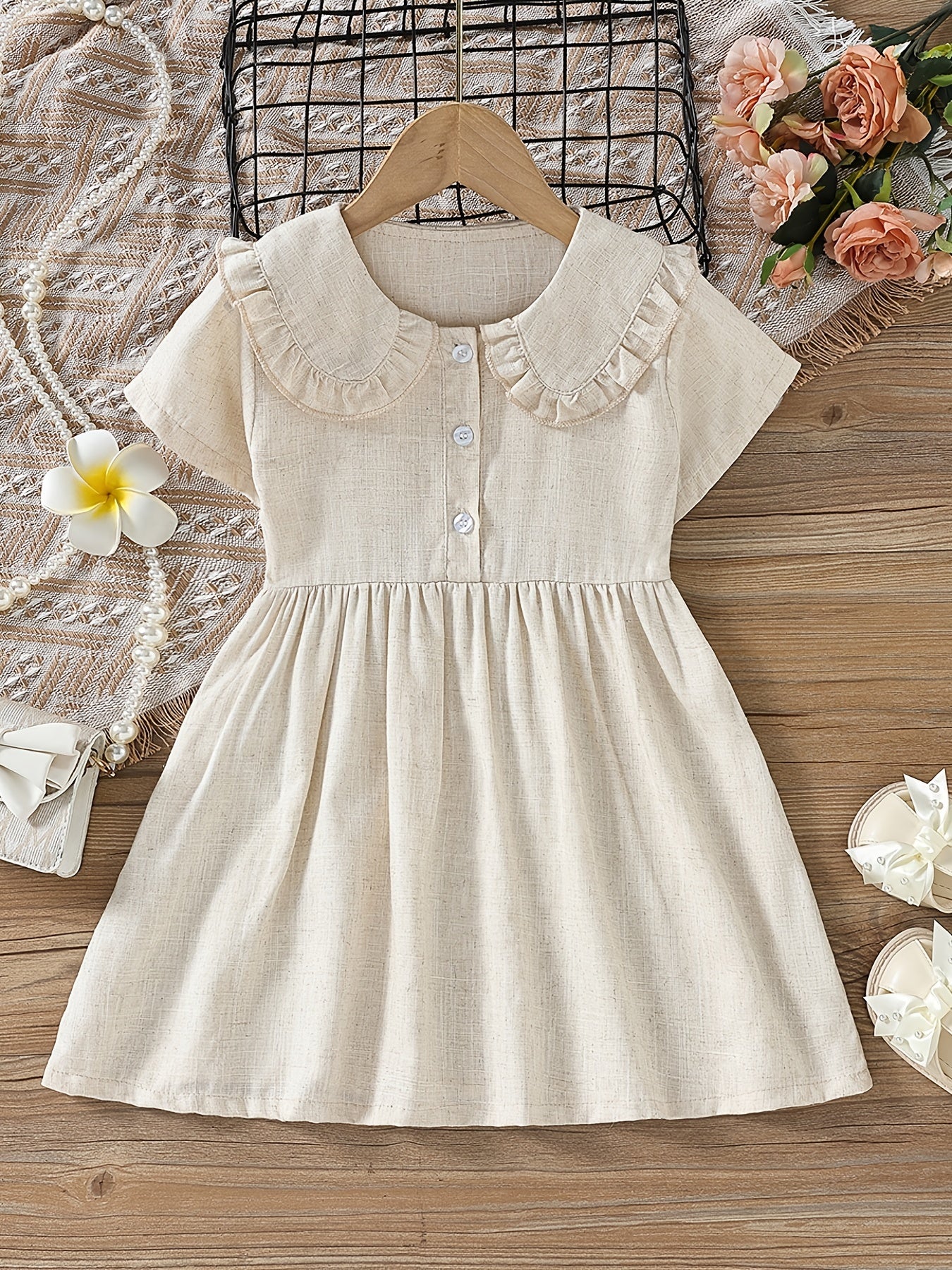 Girls Short Sleeve Doll Collar Dress Clothes
