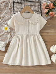 Girls Short Sleeve Doll Collar Dress Clothes