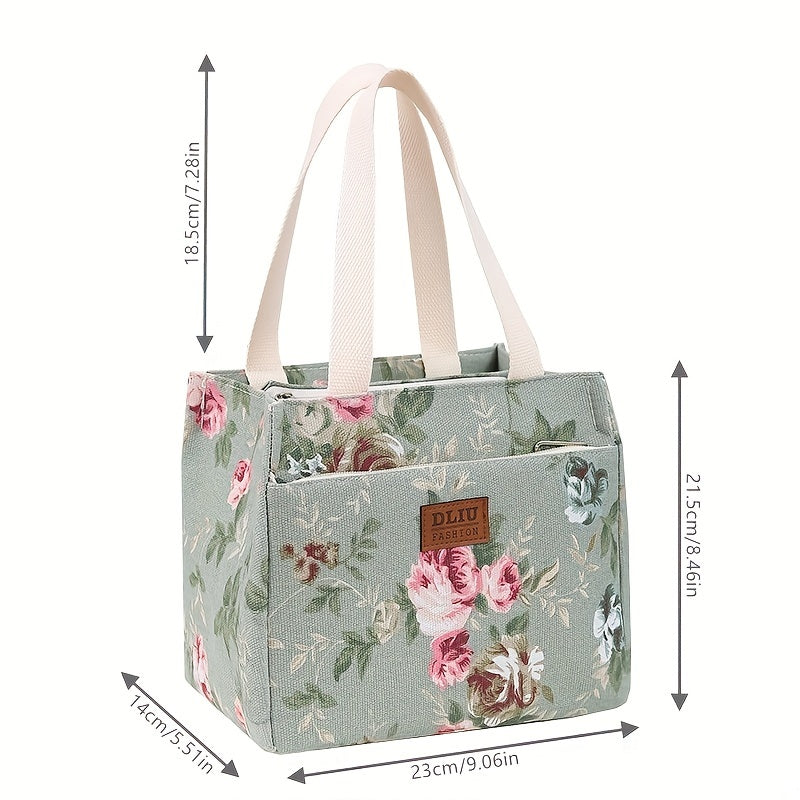 Floral Print Lunch Bag Insulated Large Capacity Bento Bag Thermal Cooler Handbag