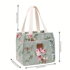 Floral Print Lunch Bag Insulated Large Capacity Bento Bag Thermal Cooler Handbag