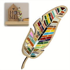 Vibrant Feather DIY Mosaic Craft Kit Wooden Decorative Piece Colorful Tile Inlay