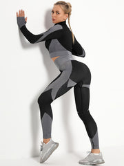 Textured Long Sleeve Top & Leggings Fitness Set