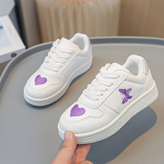 Girl's Butterfly & Heart Pattern Skate Shoes Non Slip Casual Sneakers