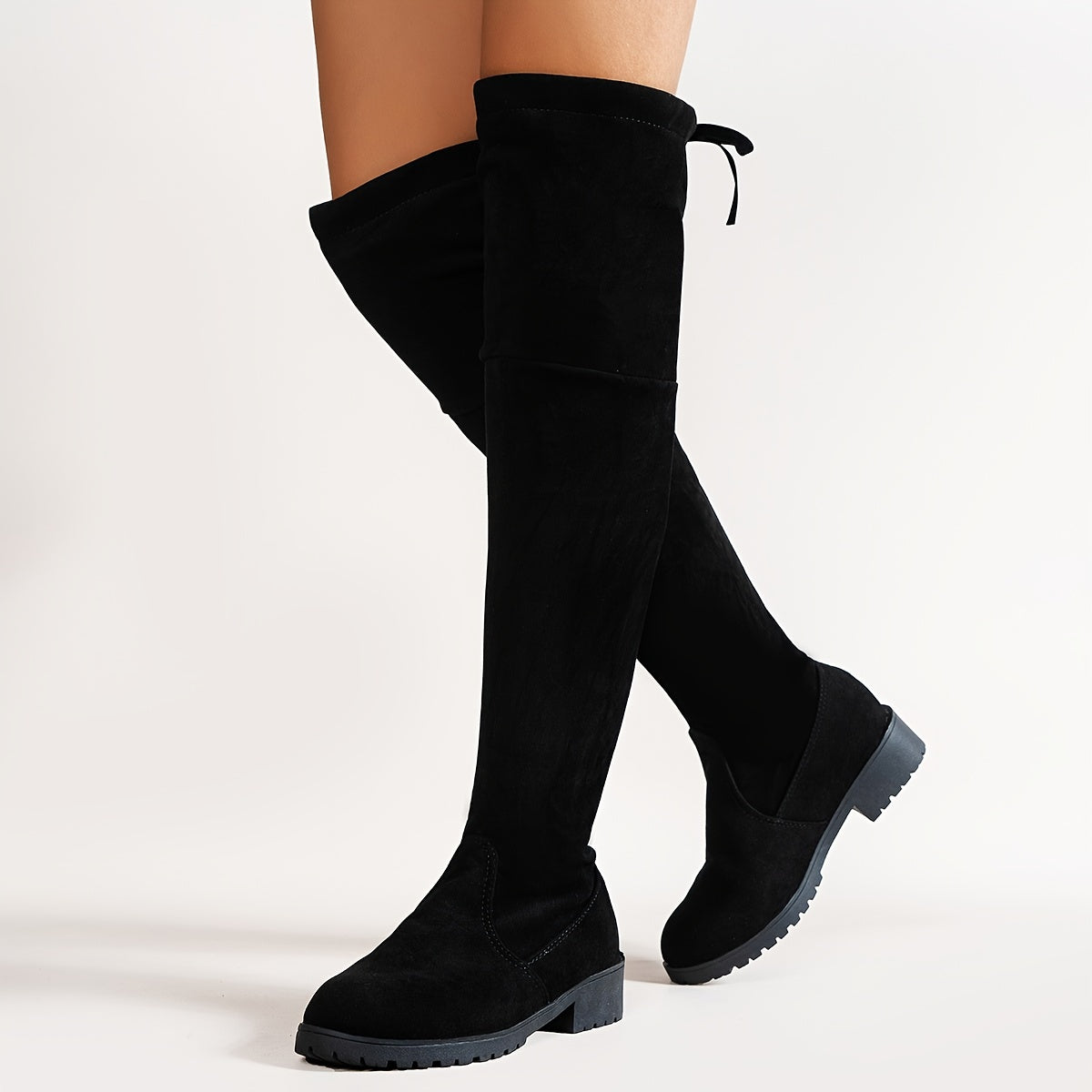 Women's Thermal Over-The-Knee Boots Slip-On Lace-Up Block Heel