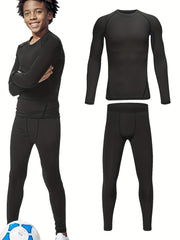 2pcs Kids Compression Thermal Set Long Sleeve Crew Neck Pullover Matching Pants