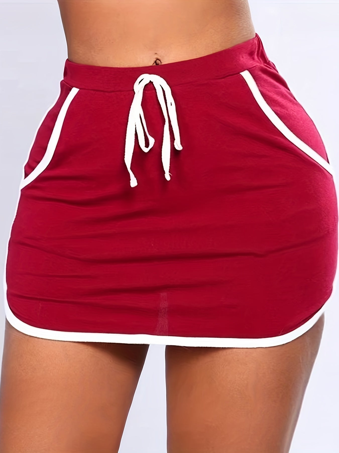 Casual Skirt Women's Plus Binding Drawstring Pocketed Mini Skirt