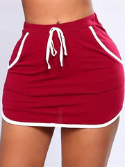 Casual Skirt Women's Plus Binding Drawstring Pocketed Mini Skirt
