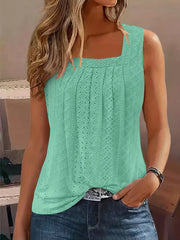 Eyelet Embroidered Square Neck Tank Top