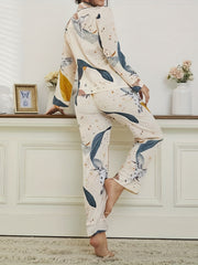 Floral Print Pajama Set Long Sleeve Top & Pants Women's Sleepwear