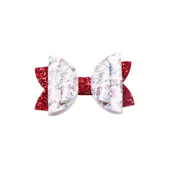 Red Christmas Glitter Bow Hairpin Faux Leather Clip