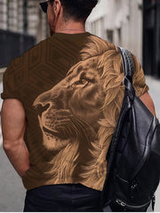 Lion 3D Pattern Print Men's Short Sleeve Tee