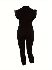 Ruffle Sleeve Notched Neck Jumpsuit With Belt