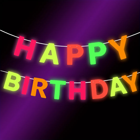 Neon Happy Birthday Banner Glow In The Dark Rainbow Sign