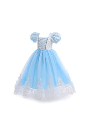 Princess Halloween Costume Dress Up Girls Fairy Tale Lace Embroidered Puff Sleev