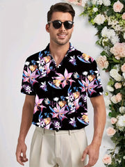 Men's Floral Pattern Lapel Short Sleeve Hawaii Shirt