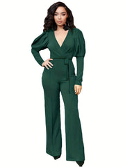 V Neck Wide Leg Jumpsuit for Women