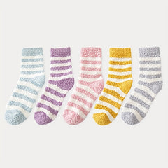 5 Pairs Striped Fuzzy Socks Comfy & Warm Mid Tube Women's Stockings