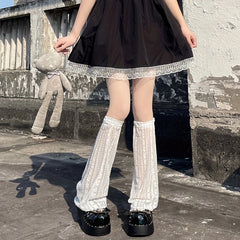Floral Lace Leg Warmers Ruffle Knee High Socks Women's Stockings