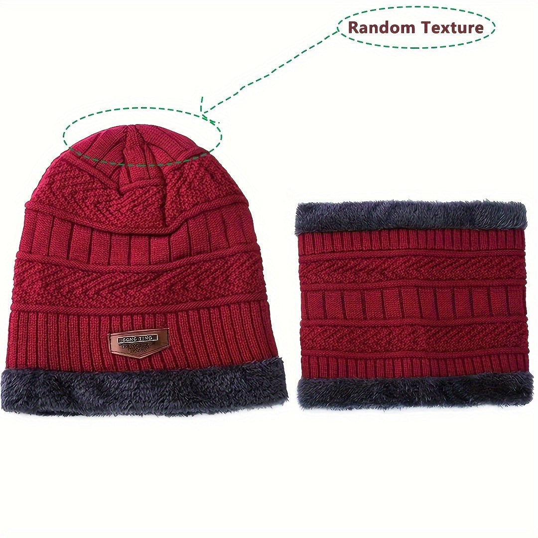 Velvet Winter Beanie Hat & Scarf Set for Men & Women