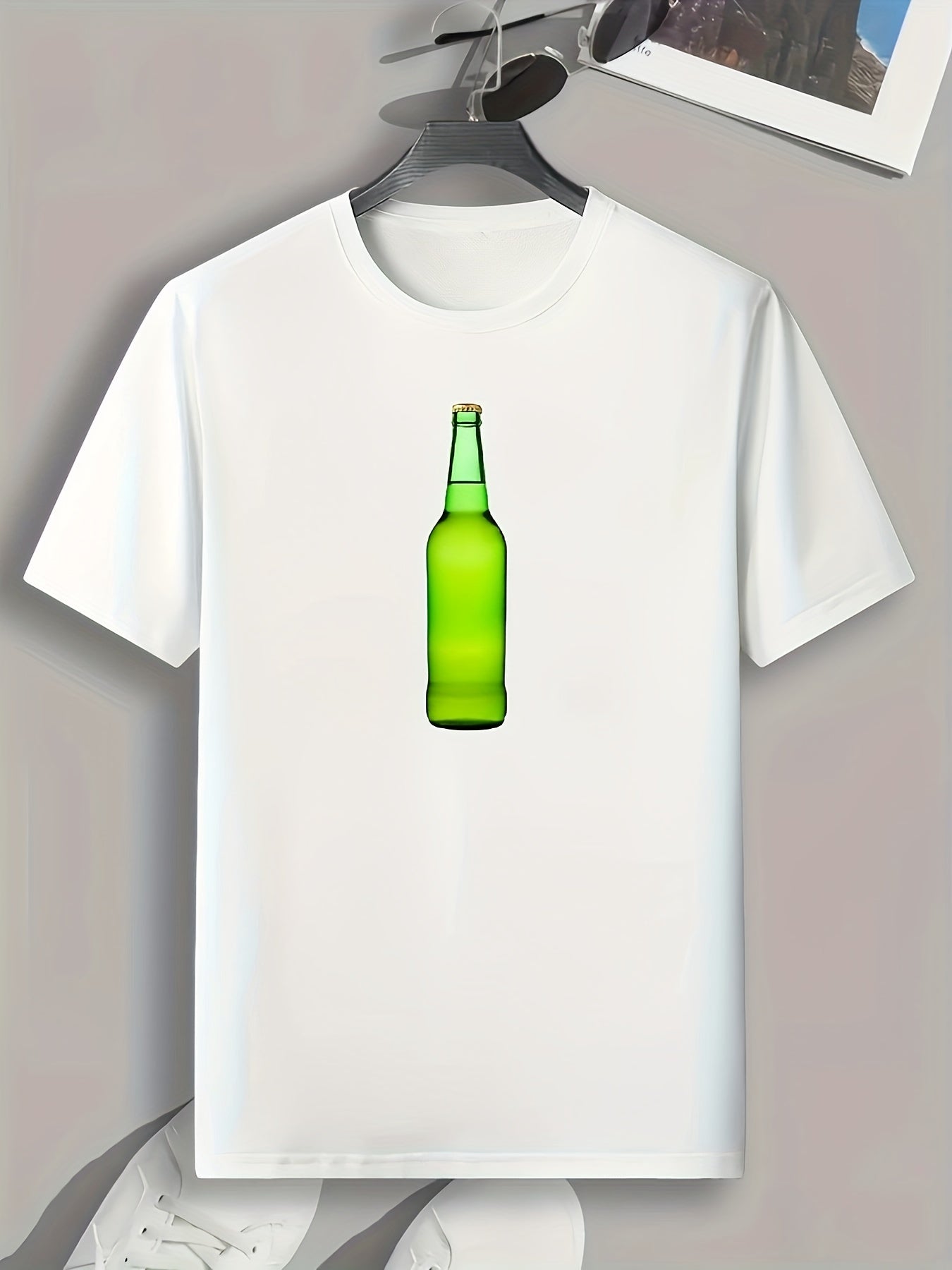 Men's Beer Bottle Print Comfy T-Shirt for Outdoor Summer