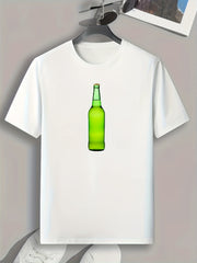 Men's Beer Bottle Print Comfy T-Shirt for Outdoor Summer