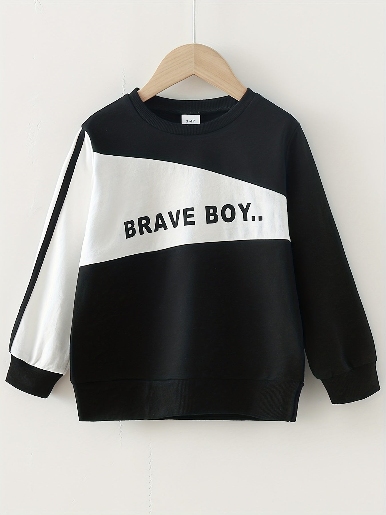 Baby Boys Pullover Sweatshirt BRAVE BOY Letter Print Casual Long Sleeve