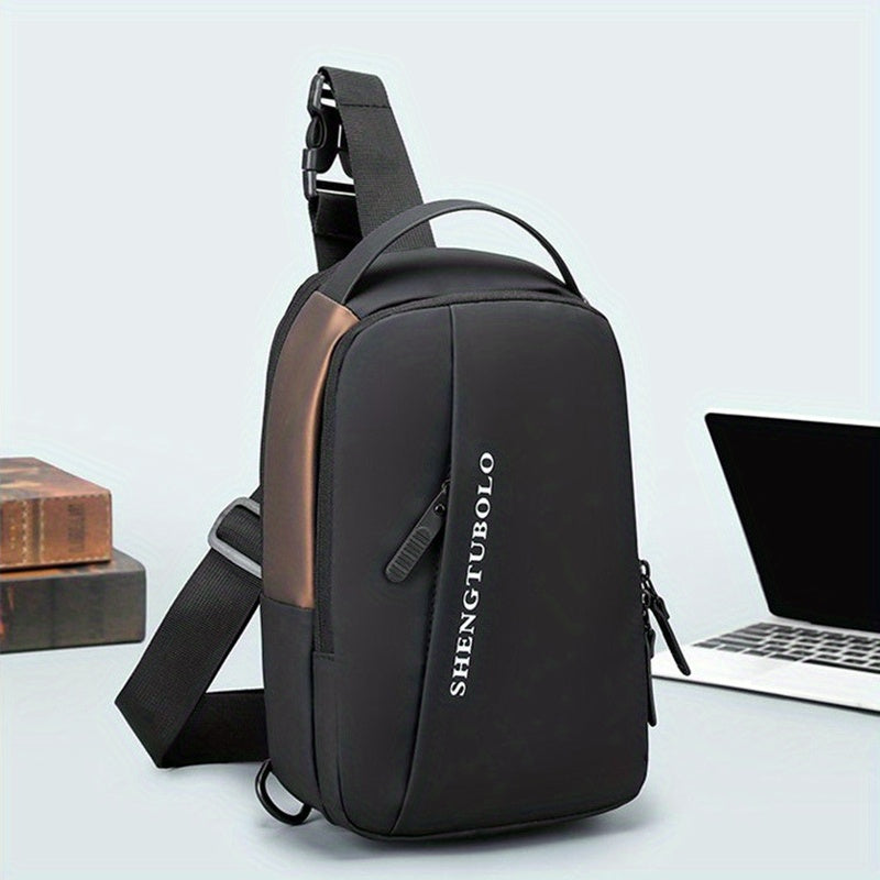 Men's Leather Crossbody Bag USB Charging Port Diagonal Shoulder Bag