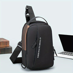 Men's Leather Crossbody Bag USB Charging Port Diagonal Shoulder Bag