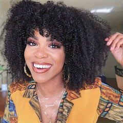 Short Afro Kinky Curly Wig With Bangs Brazilian Virgin Human Hair Wigs For Women