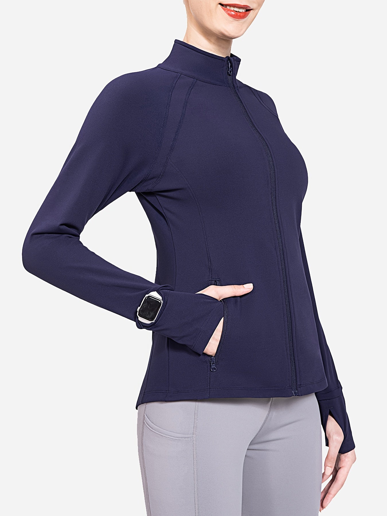 Women's Full Zip Front Cycling Jacket Long Sleeve Thumb Hole Sports Top